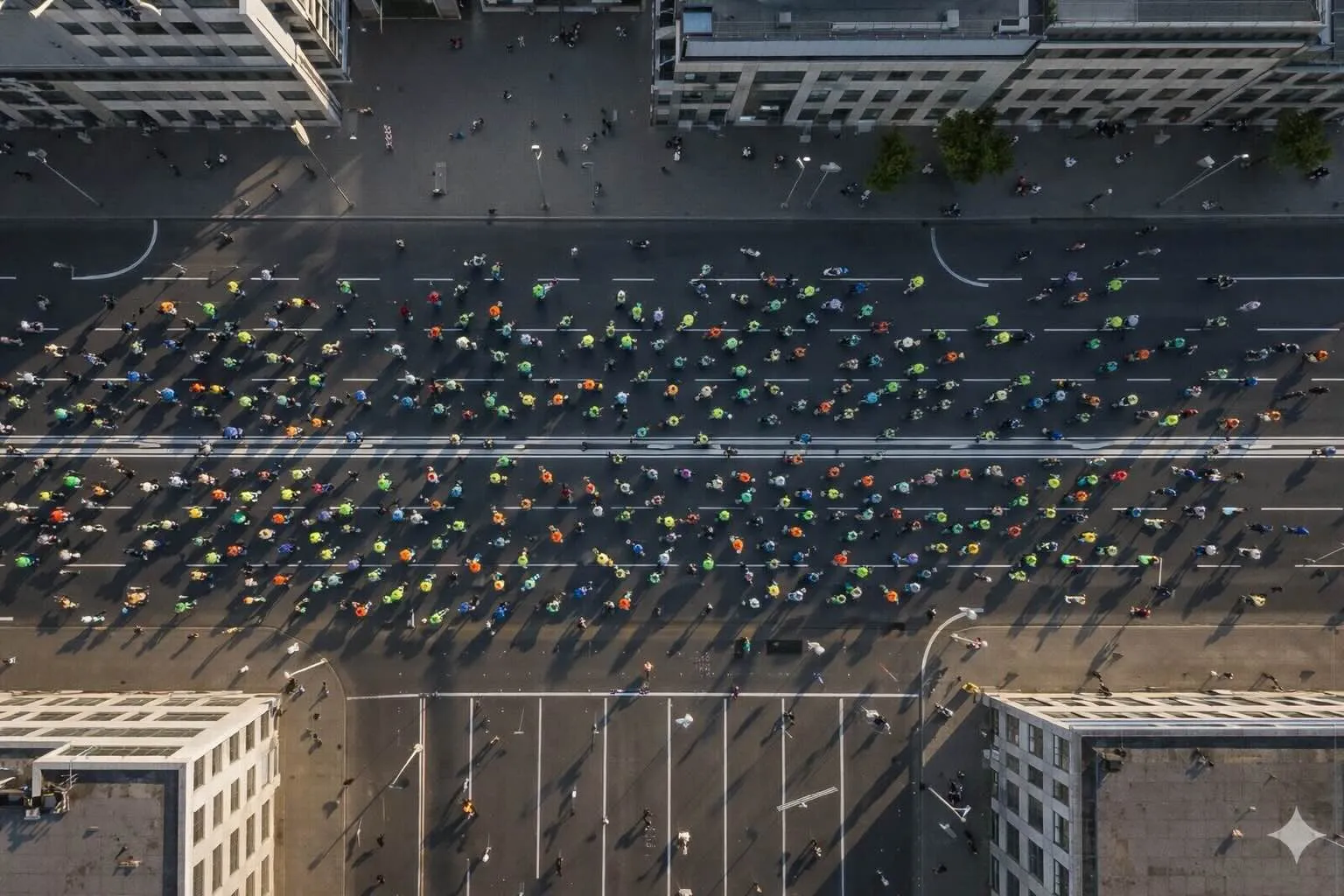 Vue aérienne d’un peloton de coureurs lors d’un 10 km en ville
