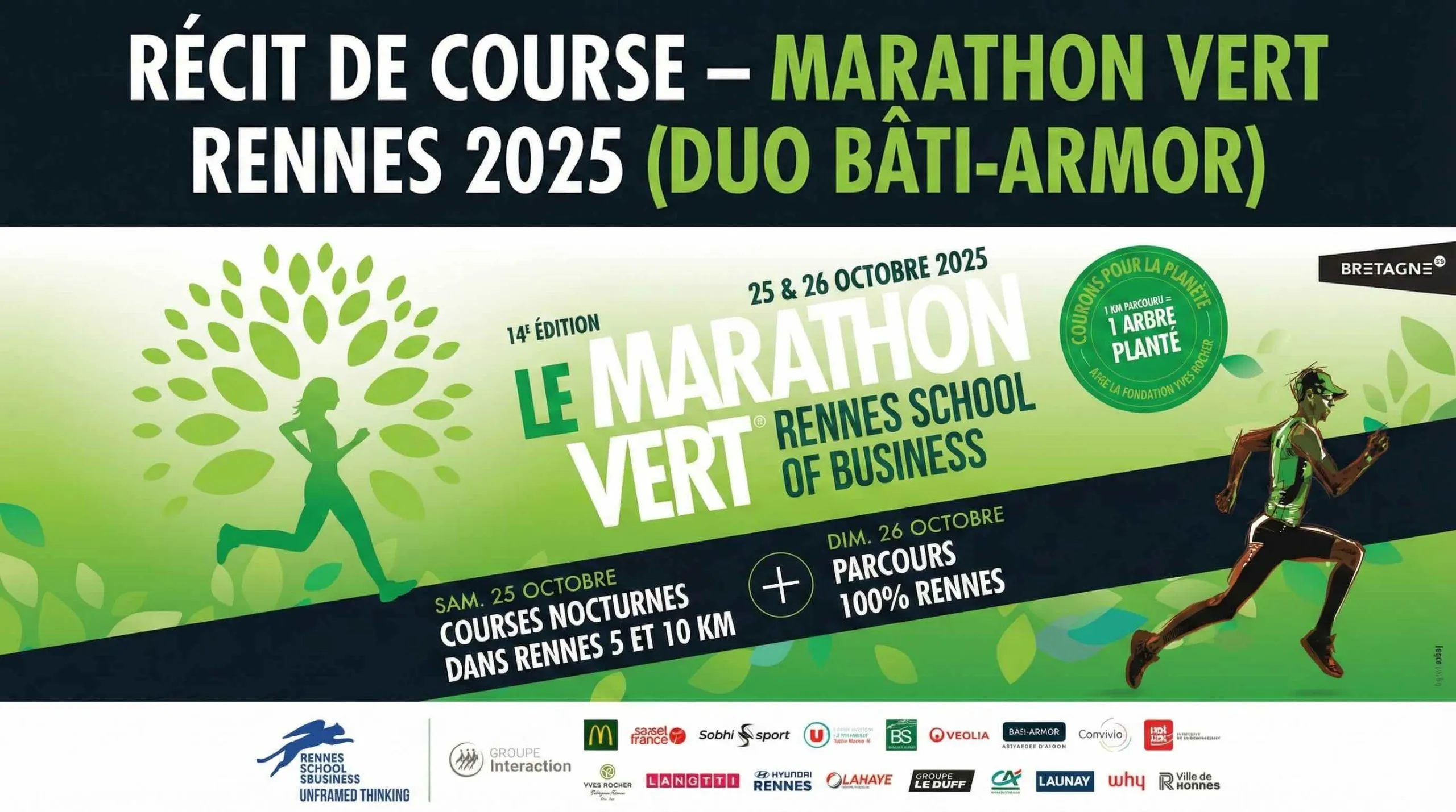 Affiche officielle du Marathon Vert Rennes 2025 avec les informations sur les courses du week-end et le Duo Bâti-Armor